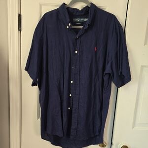 Ralph Lauren Men's Dark Blue 100% Linen  Casual Shirt